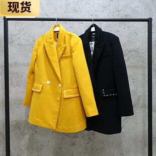 手工外缝线设计要买羊毛呢大衣女立体显瘦毛呢外套 现货