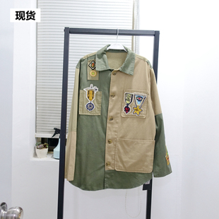 【现货】VC 早秋短外套女新款刺绣中长款军绿色工装上衣
