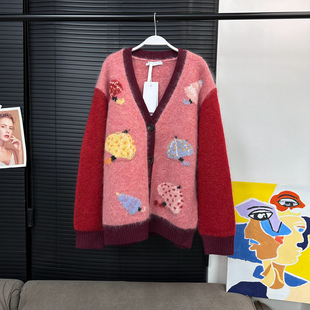 毛衣 680g羊驼毛马海毛重磅提花开衫 章章10