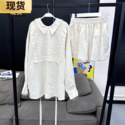 SM两穿布蕾亚麻衬衫套装高级感