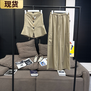 现货VC虎跑1934 异色扣鹅卵石麻料套装休闲2025年春季新款