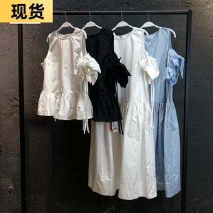 MONA别致上衣女设计感 复古法式温柔风漏肩的连衣裙子女夏天夏季