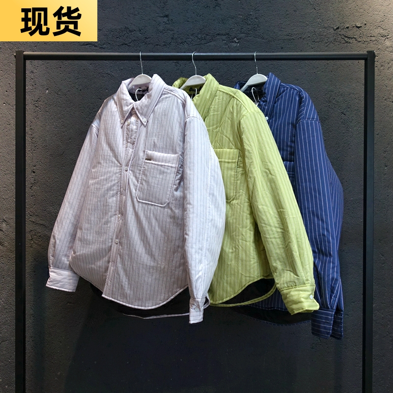 MONA条纹衬衫棉衣女薄款韩版宽松减龄夹棉短款休闲工装棉服外套