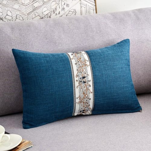 新中式棉麻刺绣长方形腰枕套