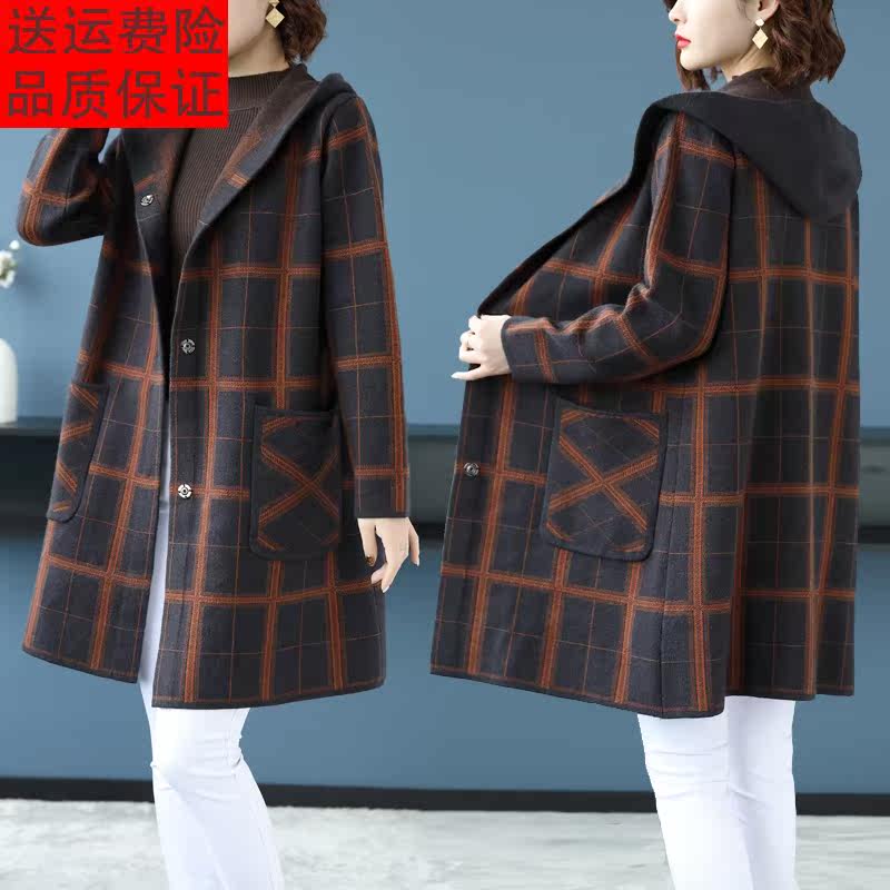 加大码秋冬女装中长款毛呢外套胖妈妈200斤格子连帽双面羊绒大衣属于什么档次？