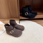 女童袜子靴冬季 公主皮靴 潮款 加绒二棉学生短靴子时尚 软底保暖皮鞋