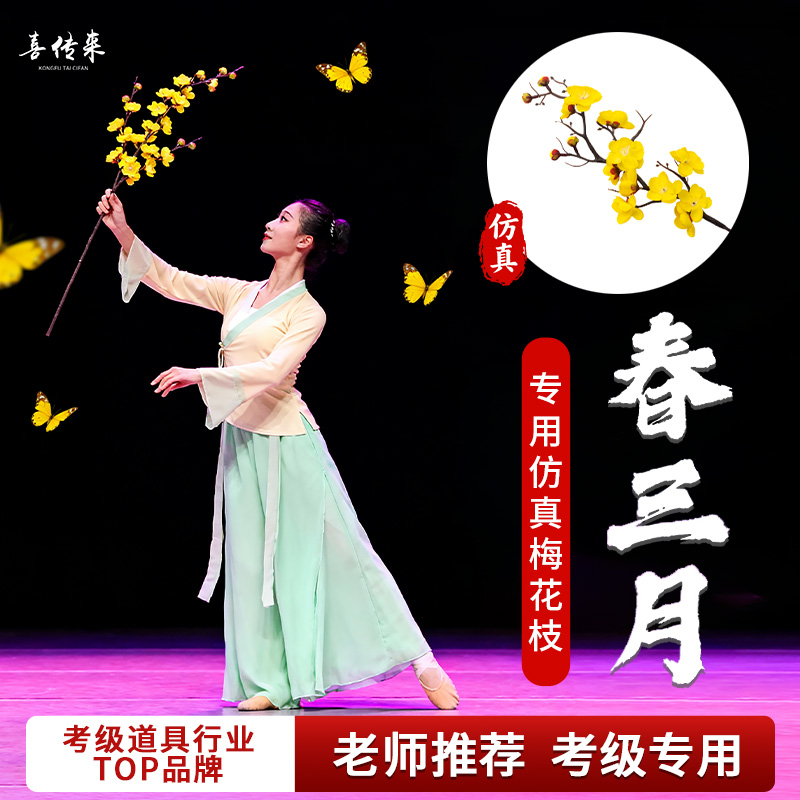 春三月舞蹈仿真梅考级古典舞专用道具梅花枝红色假桃花枝逃之夭夭