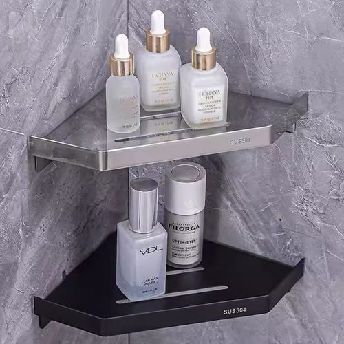 酒店淋浴房浴室置物架卫生间不锈钢小尺寸免打孔转角墙角三角架