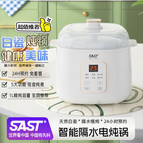 SAST先科电炖盅家用白瓷胆全自动电炖锅智能预约定时隔水炖养生锅