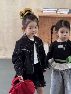 女童韩系波点外套春秋新款时髦夹克上衣女宝宝洋气T恤3丝绒半身裙