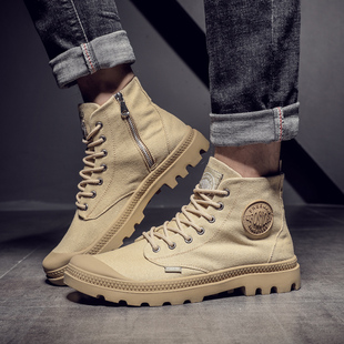 青春潮流帆布拉链高帮鞋春夏系带户外工装鞋圆头休闲男鞋UFOSTORY