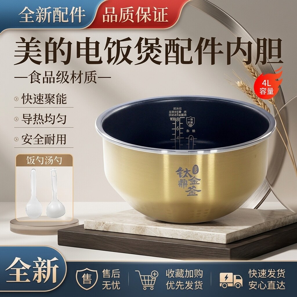 美的电饭煲4L/升不粘内胆芯MB-EFB4028H/EFB4025H钛金鼎釜内锅