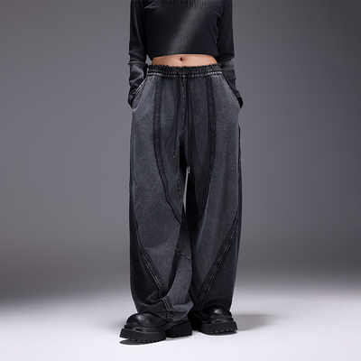 拓谷秋冬美式高腰拼接阔腿裤女