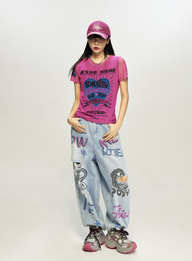 拓谷潮牌女装合身短袖T恤夏季冰凉显瘦薄透修身字母印花上衣40960