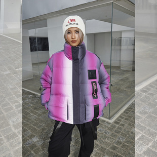 拓谷个性女冬款端潮牌短款鹅绒羽绒服渐变色面包服保暖棉服D30708