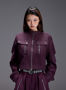 拓谷25秋季新款美式复古辣妹风简约拼色长袖外套女显瘦百搭休闲女