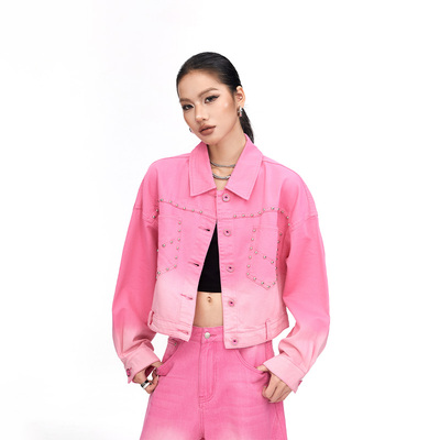 拓谷辣妹铆钉牛仔短外套女