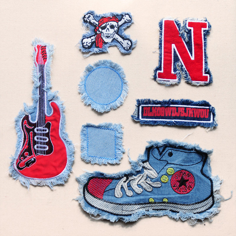 时尚牛仔裤布贴花拉毛边补丁贴布膝盖修补洞贴牛仔衣服装饰贴手缝