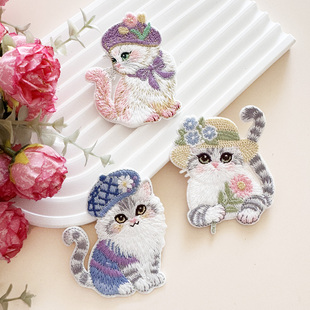 卡通精致猫咪刺绣布贴羽绒服衣服破洞修补丁贴书包装饰贴自粘贴花