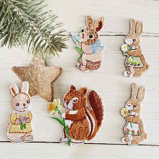 可爱自粘兔子刺绣贴手账书包DIY装 饰贴布儿童衣服破洞免缝补丁贴