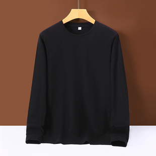 t恤休闲圆领中青年宽松纯色打底衫 300斤胖子纯棉长袖 大码 春秋肥款