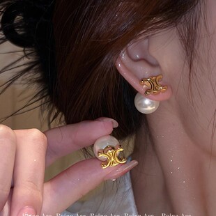 法式复古小众设计感凯旋门珍珠耳钉一款两戴式耳饰轻奢小香风耳环
