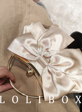 LOLIBOX新女缎面雪纺手工蝴蝶结手提手拿斜跨旗袍礼服晚宴会小包