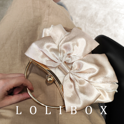 LOLIBOX新女缎面雪纺手工蝴蝶结手提手拿斜跨旗袍礼服晚宴会小包