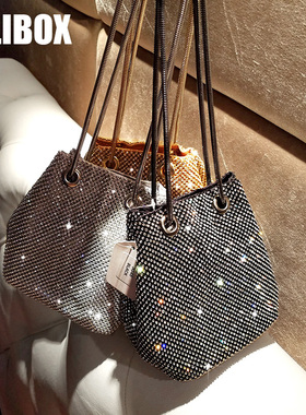 清仓超闪进口水钻水桶小包女蛇骨链单肩斜跨包夜店礼服晚宴会包