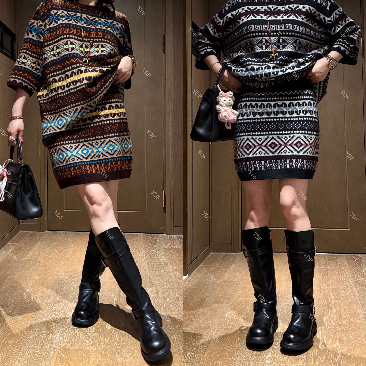 YDFSTUDIO小众【复古文艺】欧货高品重工撞色拼接设计时尚半身裙