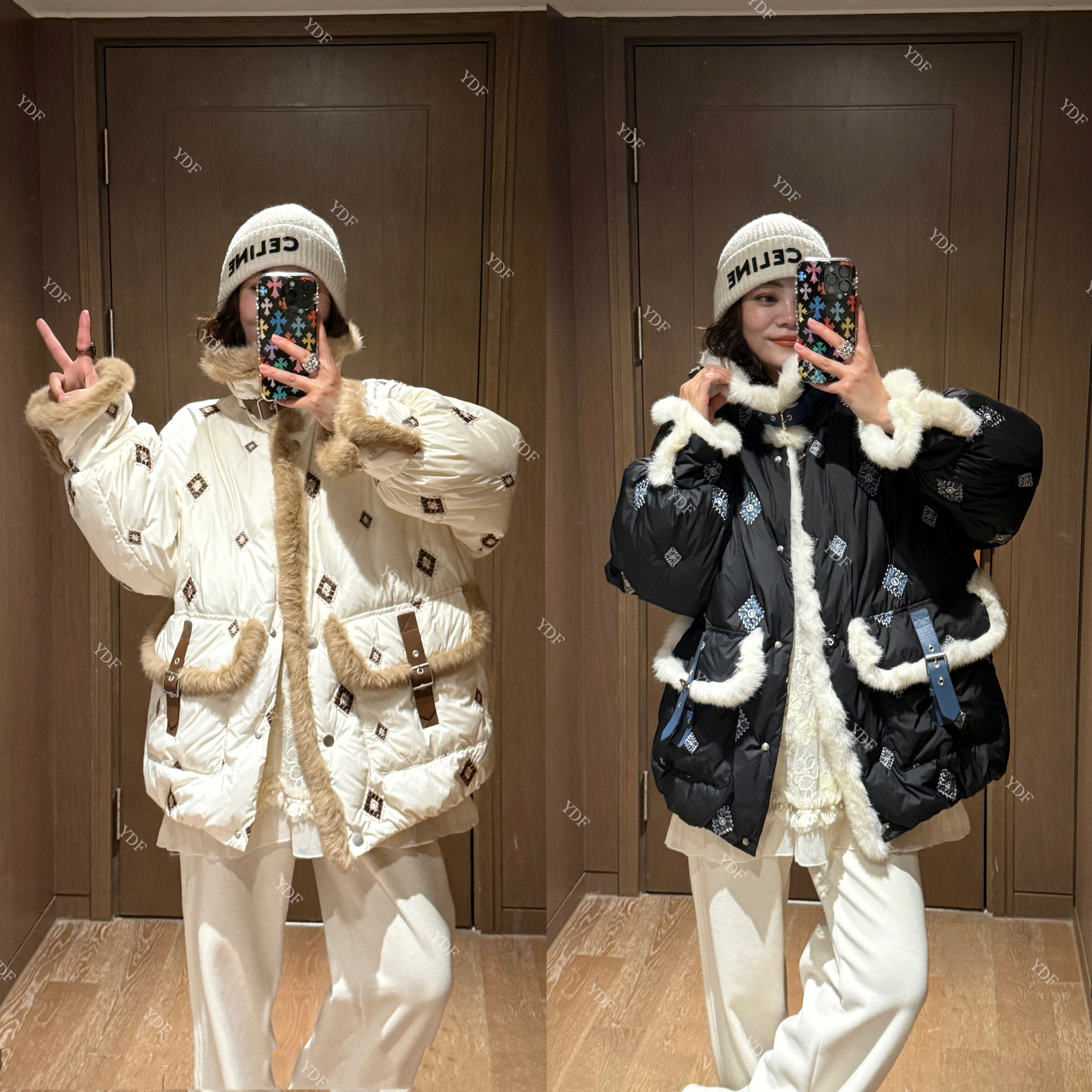 YDFSTUDIO小众【凛冬将至】欧货刺绣国标90白鸭绒拼接羽绒外套