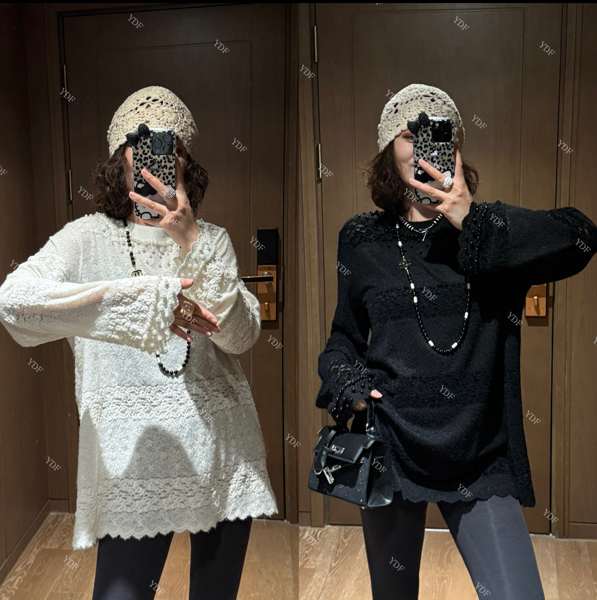 YDFSTUDIO小众【浪漫白雪】欧货高品重工钉珠蕾丝拼接设计上衣