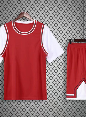 公牛队球衣假两件23号詹姆斯湖人篮球服套装班服短袖团购定制印字