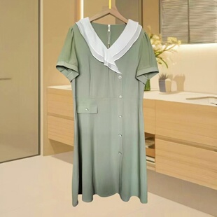 层次感娃娃领珍珠扣气质连衣裙短袖 25夏新款 裙子 衣 专柜价379