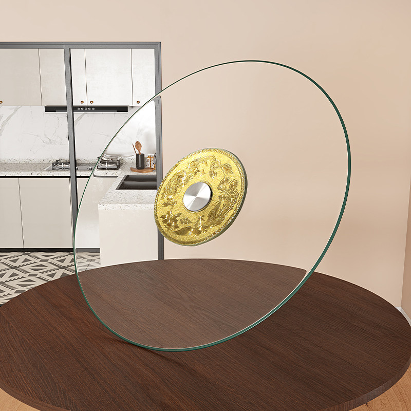 餐桌转盘钢化玻璃桌面家用饭店大圆桌玻璃转盘底座圆台面旋转桌面