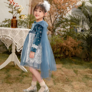 迪斯尼在逃女童公主裙春季礼服宫廷风金丝绒连衣裙2025新款洋气秋