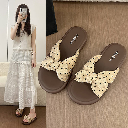 夏季厚底一字蝴蝶结女凉拖鞋