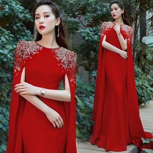 宴会晚礼服裙敬酒服新娘高级感订婚宴明星同款 气质简约小众主持人