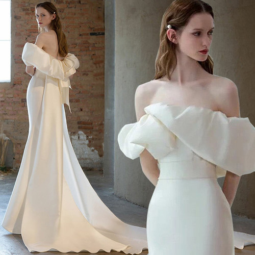 一字肩鱼尾拖尾晚礼服厂家直销