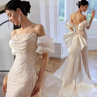 宴會(huì)晚禮服女2025新款 氣質(zhì)主持人高端輕奢小眾魚(yú)尾裙高級(jí)感演出服