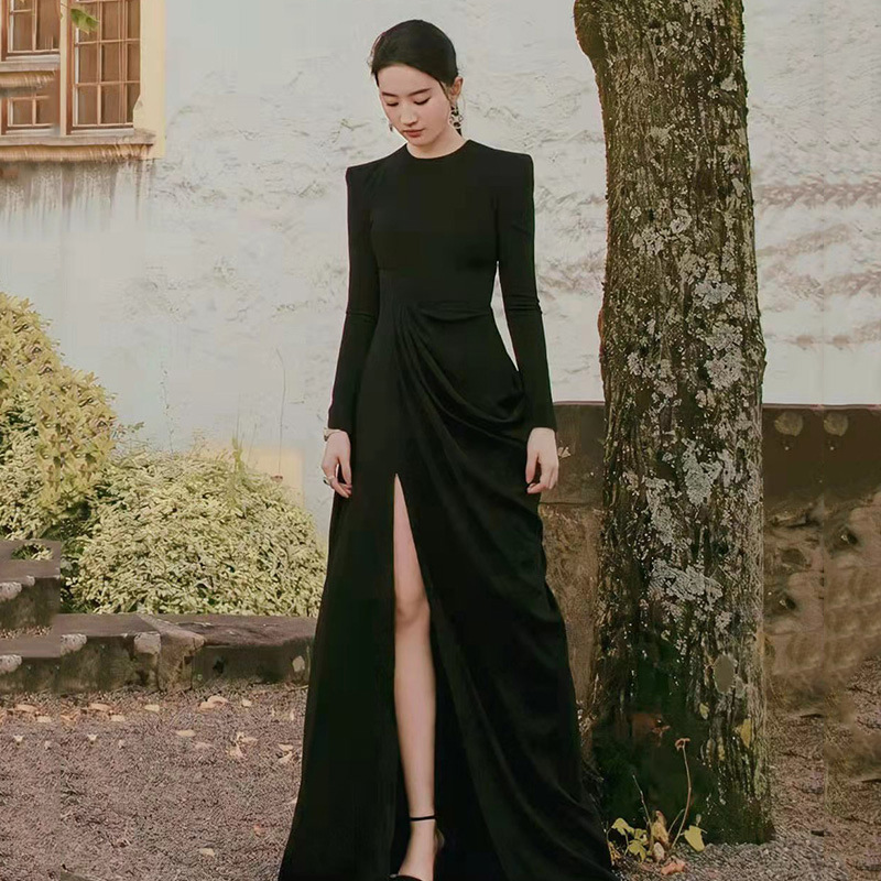端庄大气优雅长袖长裙明星同款