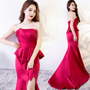 宴会晚装 鱼尾晚礼服2025新款 显瘦抹胸长款 秋冬修身 女 高贵优雅时尚