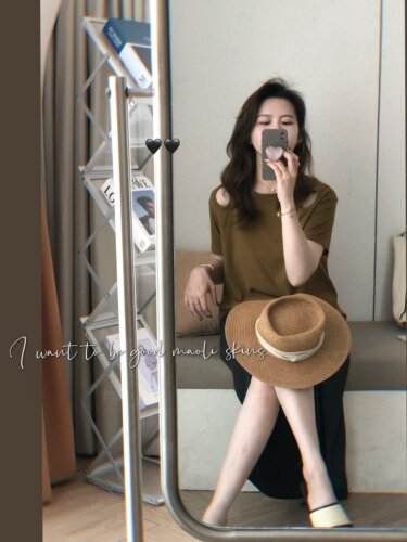 短袖极简设计感轻薄露肩竹节棉