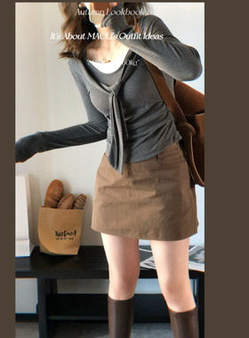 毛丽小四郎【夹心甜点】松弛韩系简约百搭假两件披肩长袖T恤女秋