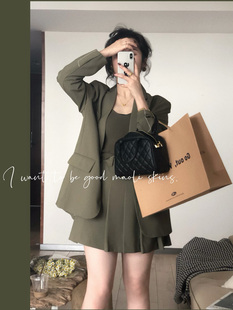 毛丽小四郎【苔藓绿西装套装】小众轻熟通勤高级两件套春洋装