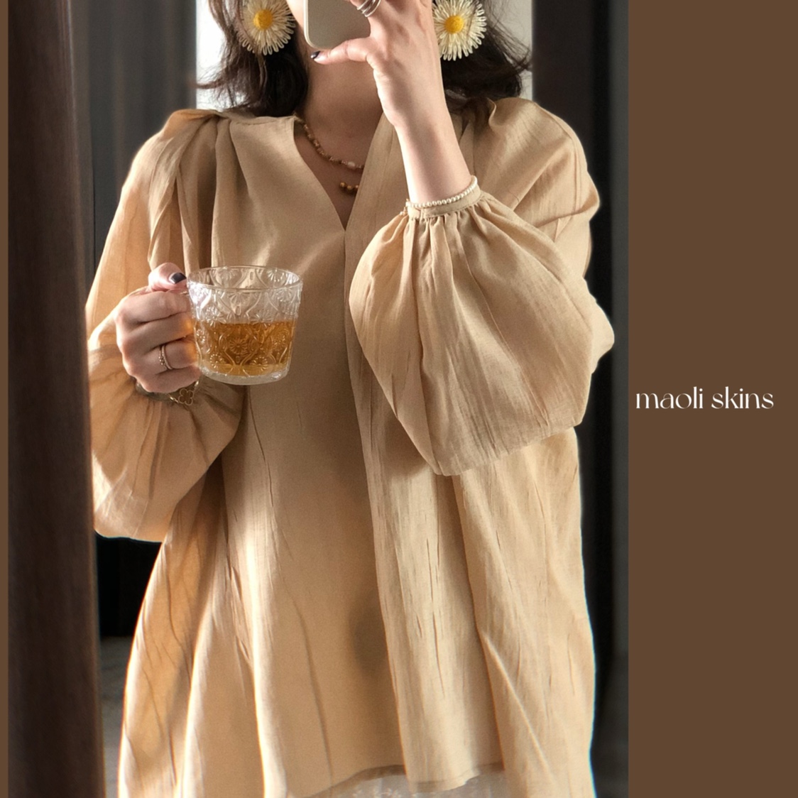 毛丽小四郎【南法】轻熟通勤 长袖松弛感衬衫女春夏V领极简气质