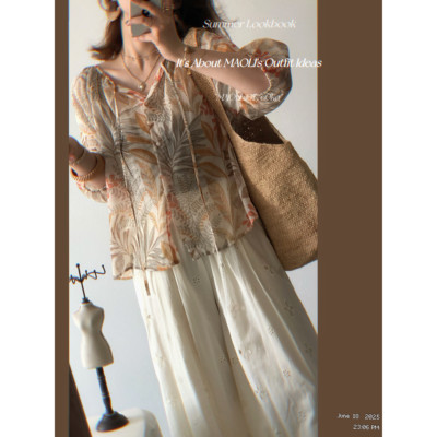 毛丽小四郎【花语】慵懒随性复古V领系带碎花衬衫女小众上衣夏