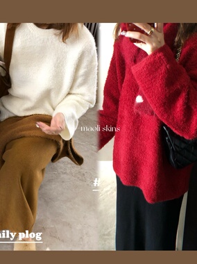 毛丽小四郎【圈圈毛】韩系慵懒风圆领针织衫女宽松显瘦百搭毛衣