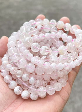 天然粉色雪花幽灵手串女白水体水晶手链直播饰品