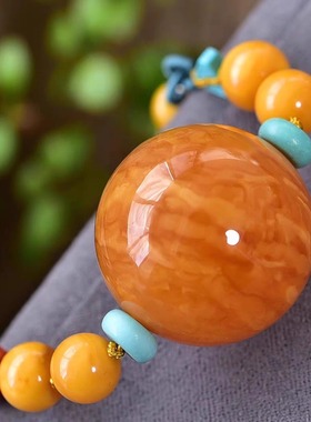 天然老蜡圆珠锁骨链项链满蜜枣红色老蜡妖花尺寸26毫米总重25克